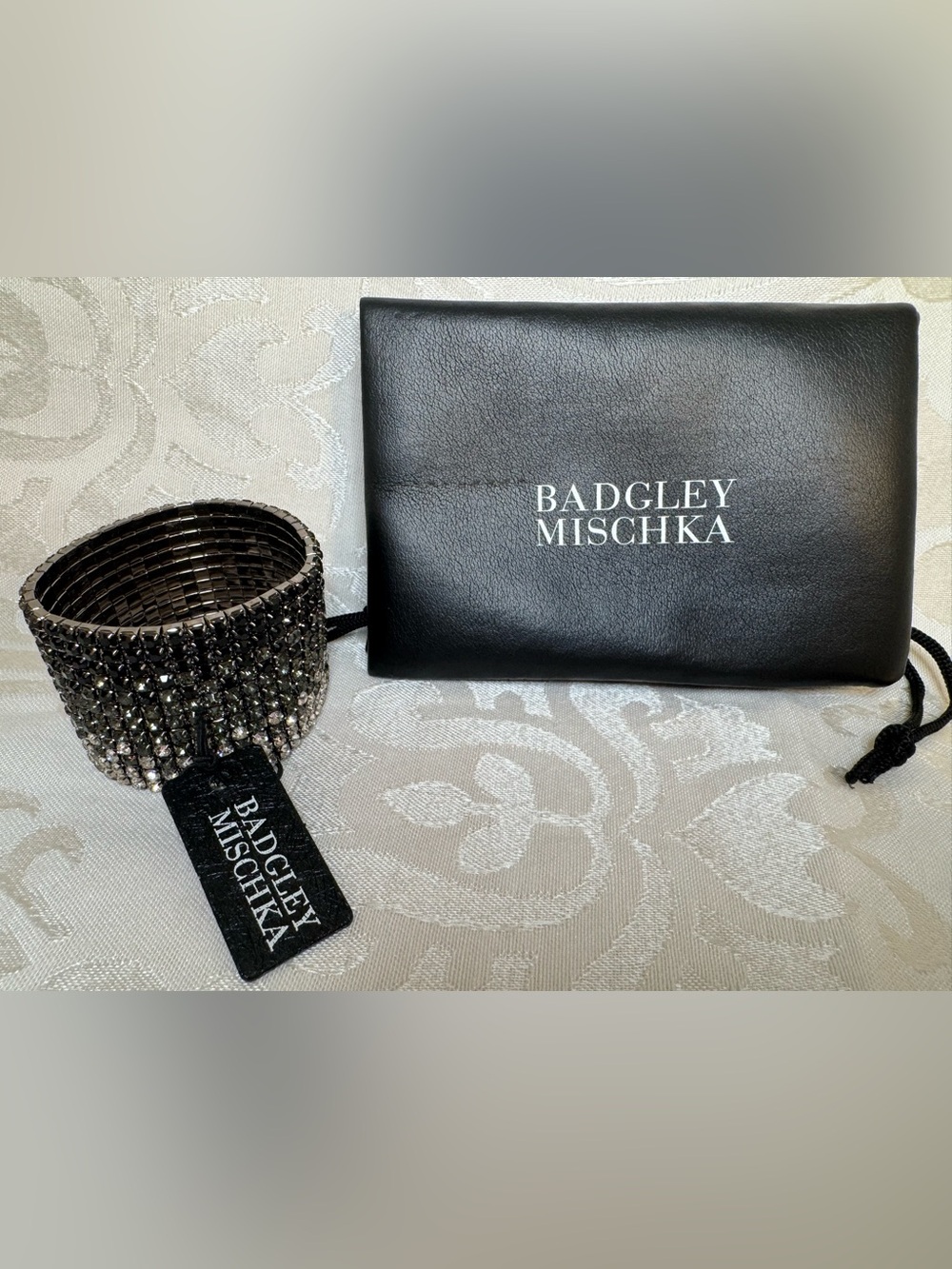 NWT Badgley Mischka Black Crystal Stretch Cuff Bracelet